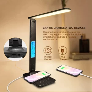 LAOPAO 10W QI Wireless Charging LED Desk Lamp With Calendar Temperature Alarm Clock Eye Protect Study Business Light Table Lamp