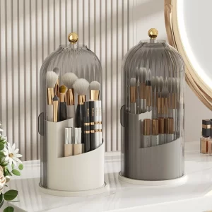 Luxury Makeup Organizer 360° Rotating Cosmetic Brush Holder With Lid Lipstick Eyebrow Pencil Holder Eye Shadow Storage Box