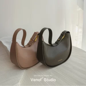 VENOF Women’s Brand Soft Leather Shoulder Crossbody Bag Ladie Cowhide Message Half Moon Tote Bags Luxury Designer Handbags Woman